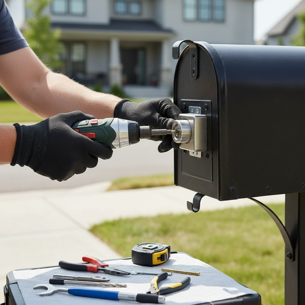 Securing a mailbox lock with power tools in Baltimore, Maryland